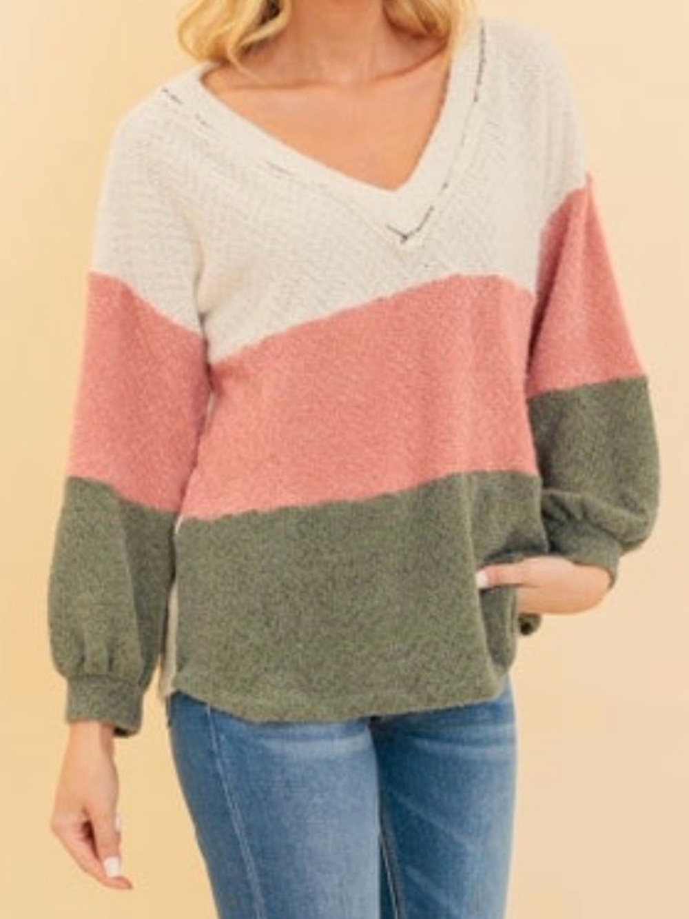 BiBi Colorblock V-Neck Sweater Size Small